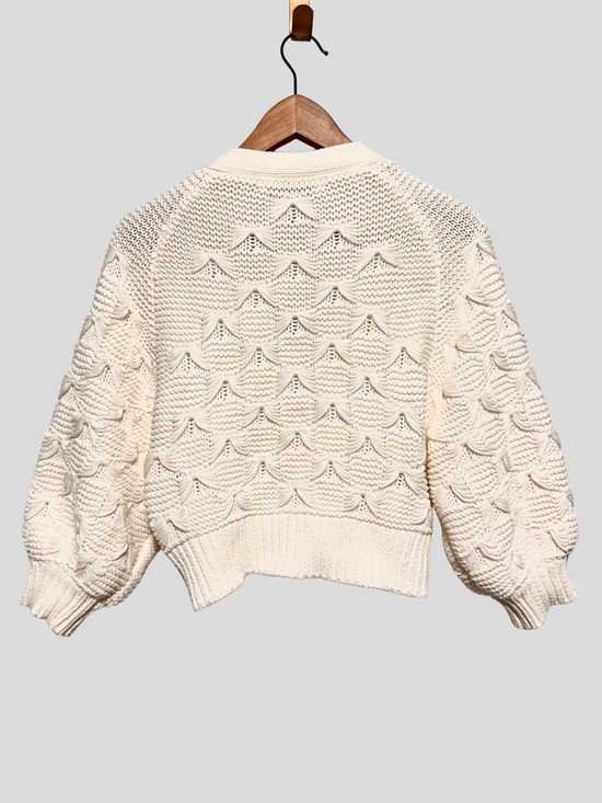ZARA Textured Chunky Knit Crop Cardigan Coquette Balletcore Scallop Ivory - Picture 2 of 8
